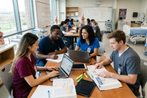 Nursing students using digital study and EHR learning resources