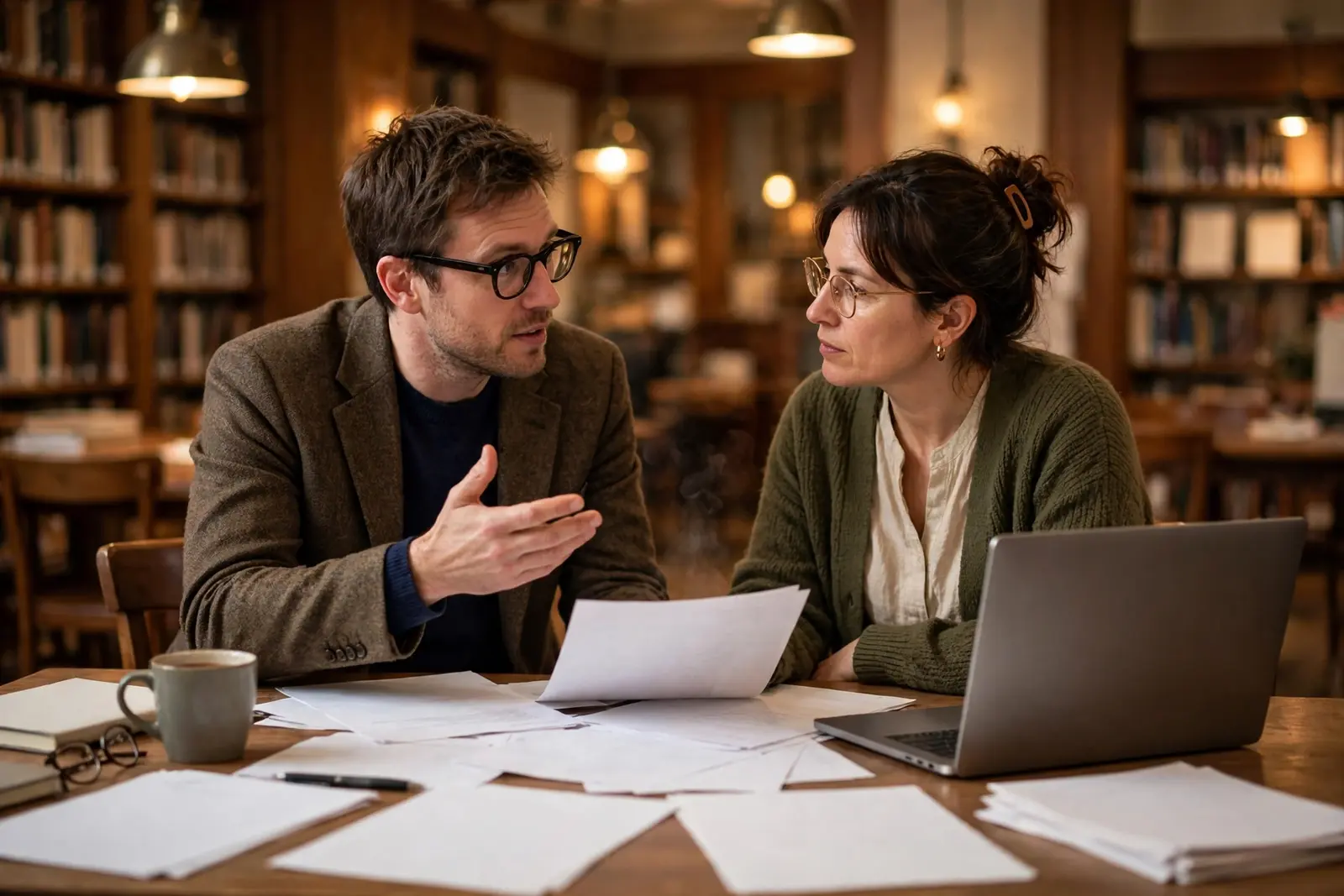 Academics reviewing a research manuscript together during peer review